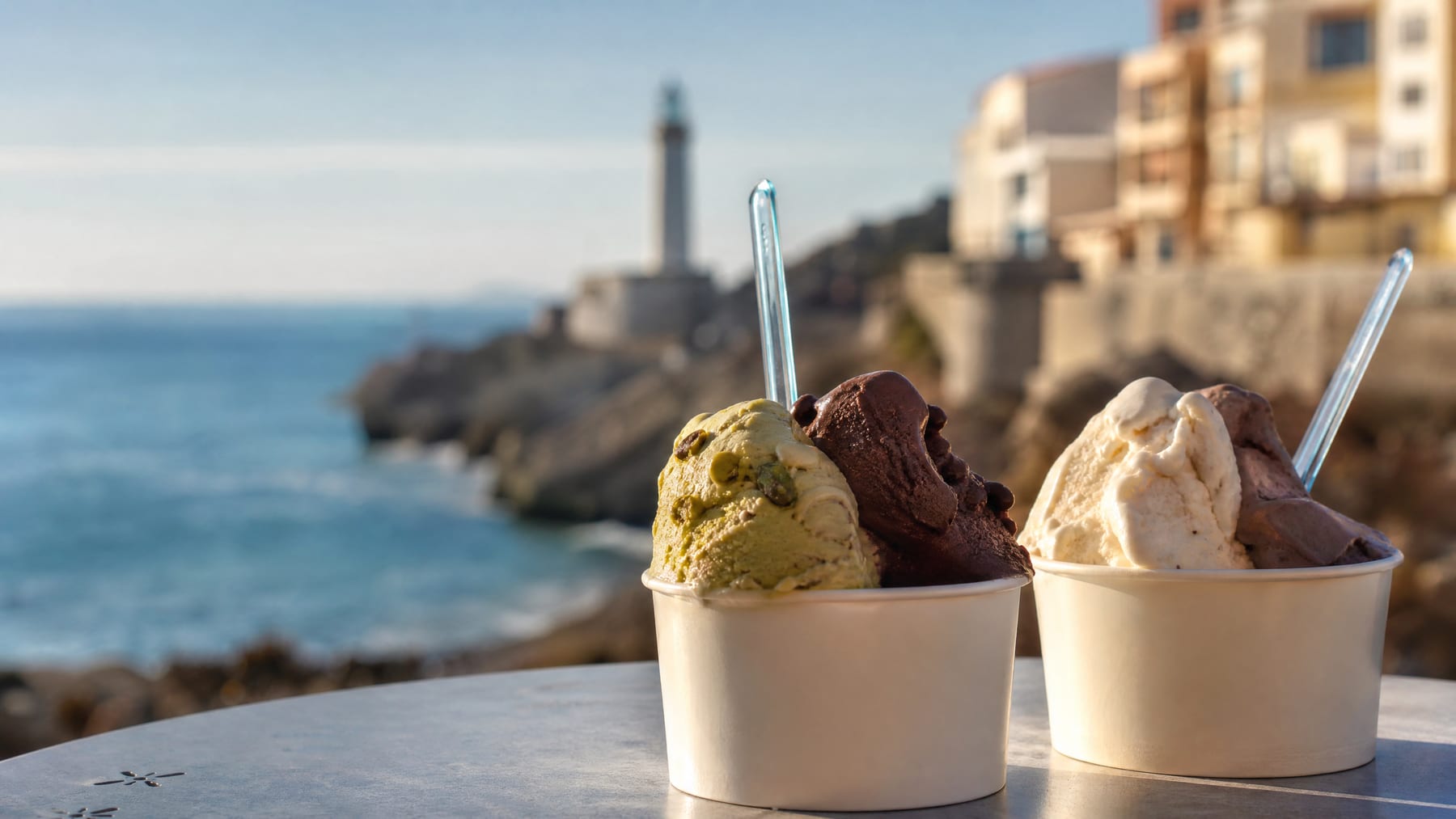 Artisan ice cream from Gelateria El Faro served in Cullera beside the Mediterranean